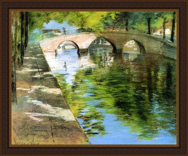 Framed William Merritt Chase reflections painting