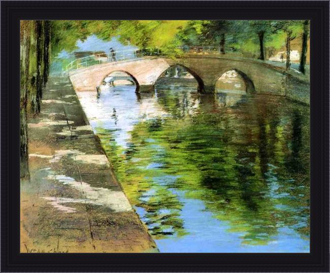Framed William Merritt Chase reflections painting