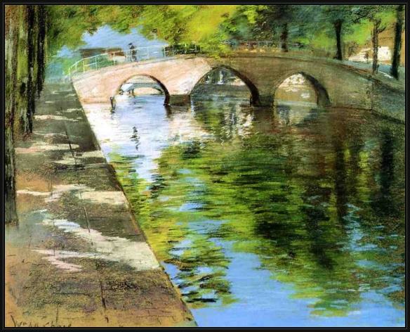 Framed William Merritt Chase reflections aka canal scene painting