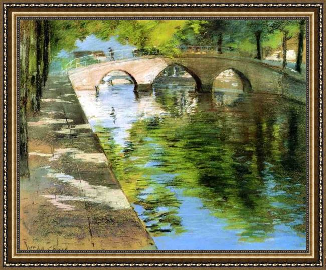 Framed William Merritt Chase reflections aka canal scene painting