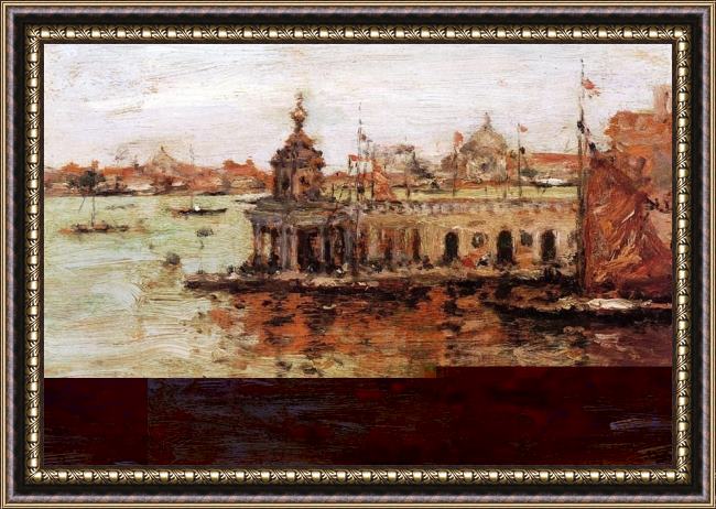 Framed William Merritt Chase venice view of the navy arsenal painting