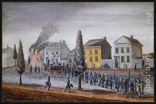 Framed William P. Chappel fighting a fire painting