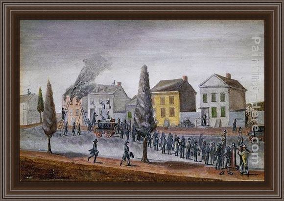 Framed William P. Chappel fighting a fire painting