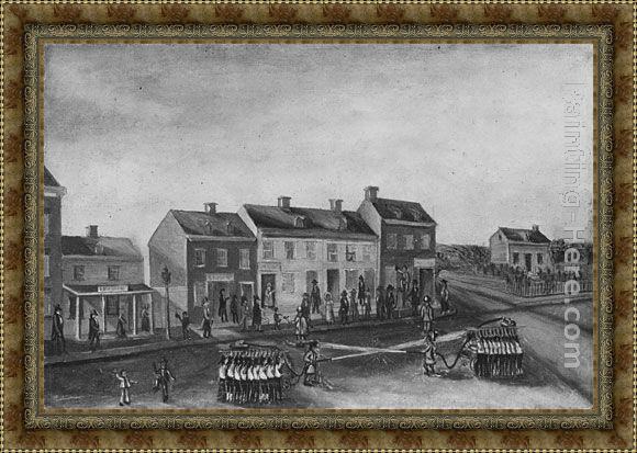 Framed William P. Chappel firemen's washing day painting