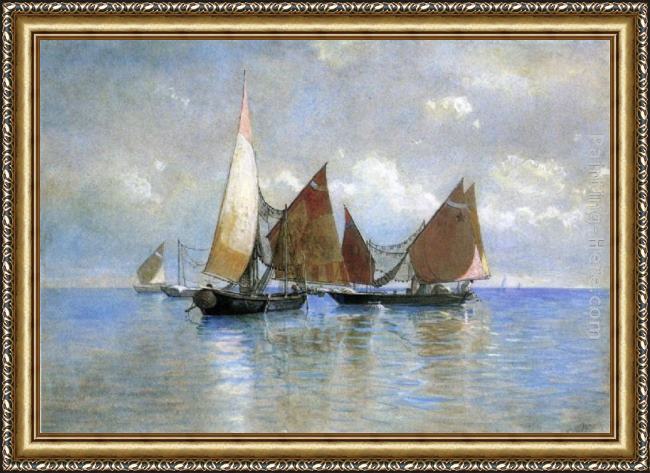 Framed William Stanley Haseltine venetian fishing boats painting