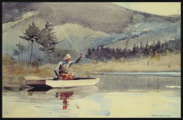 Framed Winslow Homer a quiet pool on a sunny day painting