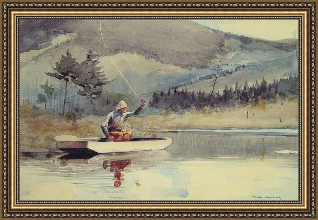 Framed Winslow Homer a quiet pool on a sunny day painting