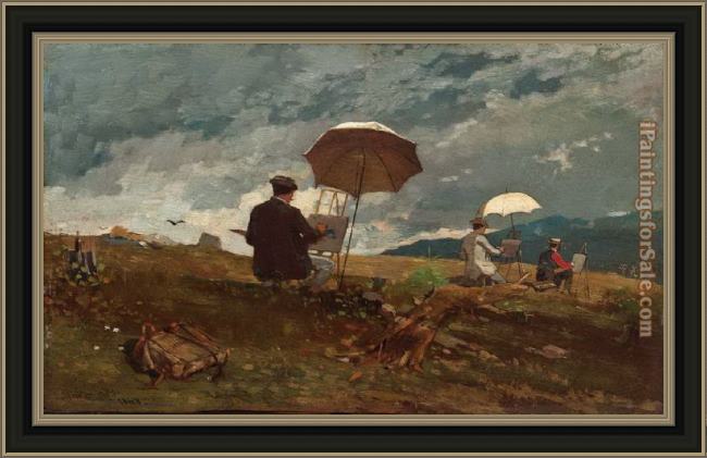 Framed Winslow Homer artists sketching in the white mountains painting