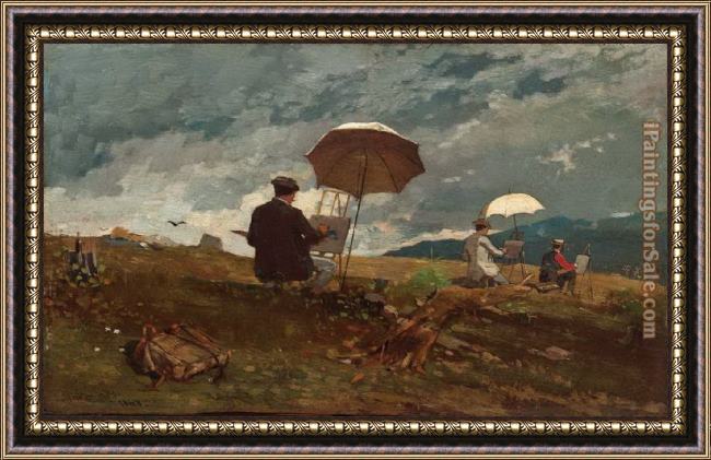 Framed Winslow Homer artists sketching in the white mountains painting
