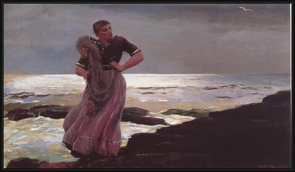 Framed Winslow Homer light on the sea painting