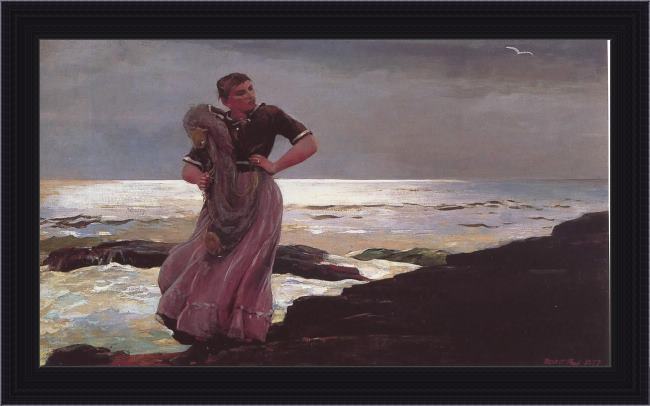 Framed Winslow Homer light on the sea painting