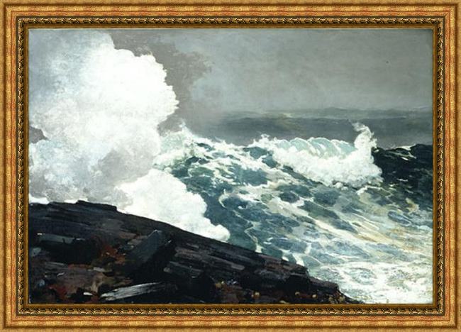 Framed Winslow Homer northeaster painting