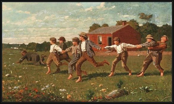 Framed Winslow Homer snap the whip painting