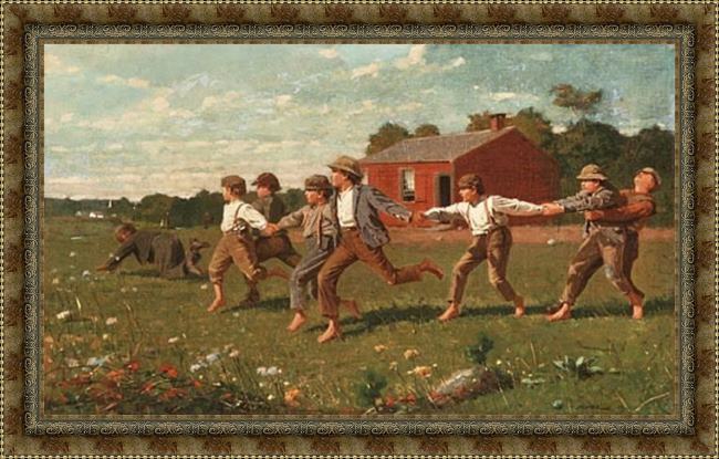 Framed Winslow Homer snap the whip painting