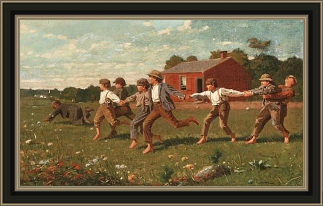 Framed Winslow Homer snap the whip painting