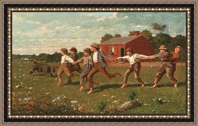 Framed Winslow Homer snap the whip painting