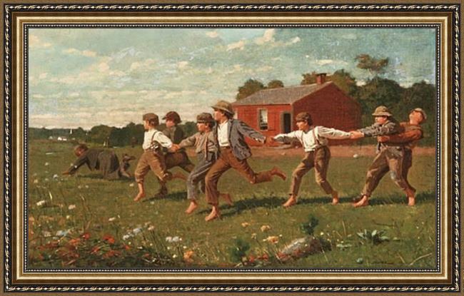 Framed Winslow Homer snap the whip painting