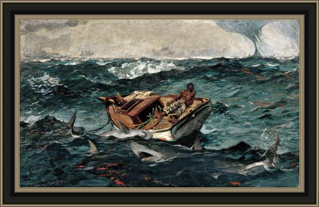 Framed Winslow Homer the gulf stream painting