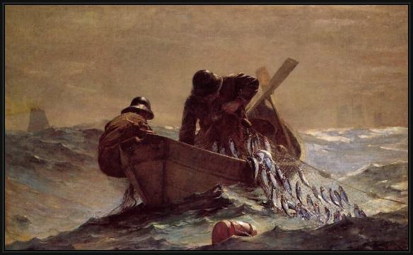 Framed Winslow Homer the herring net painting