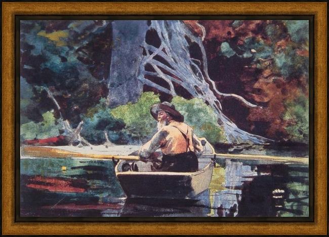 Framed Winslow Homer the red canoe painting