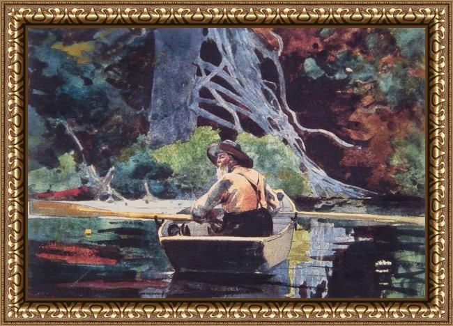 Framed Winslow Homer the red canoe painting